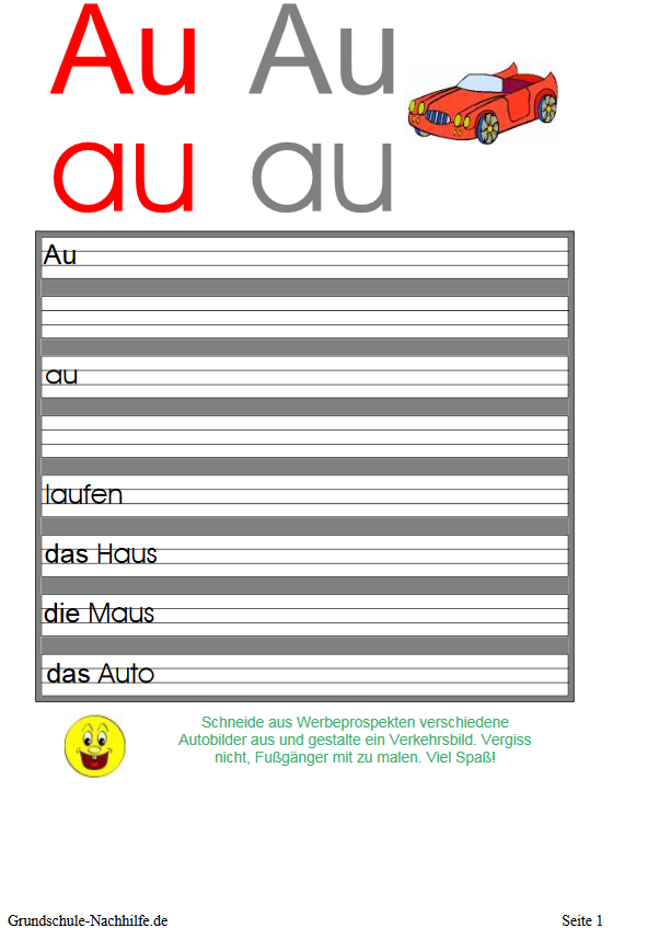 Arbeitsblatt Nachhilfe Deutsch Klasse 1 Buchstaben Au, au